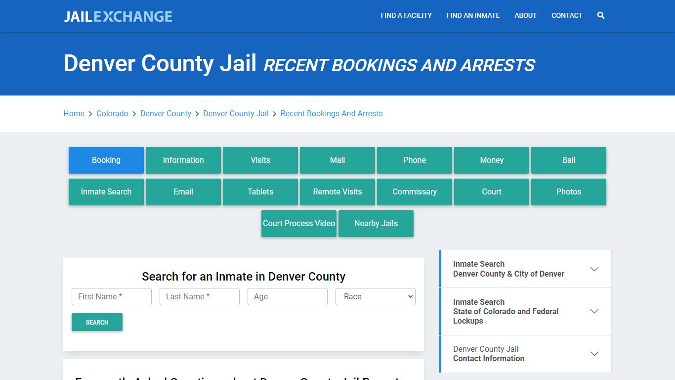 Denver County Jail Recent Bookings And Arrests - Jail Exchange