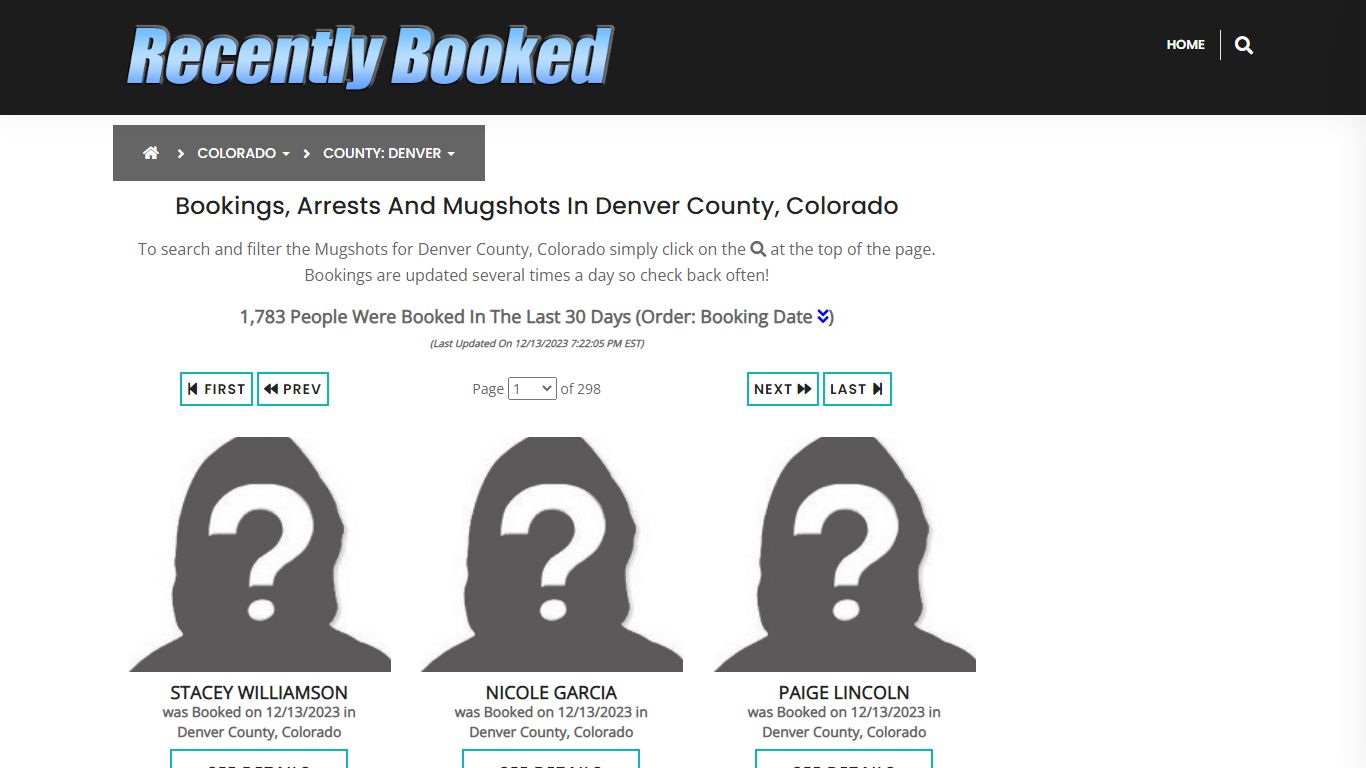 Recent bookings, Arrests, Mugshots in Denver County, Colorado